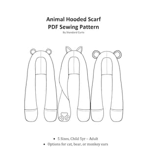 PDF Animal Hooded Scarf Sewing Pattern - Child - Adult Unisex