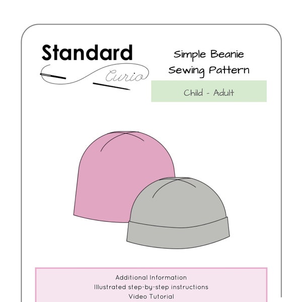 Patron de couture PDF simple bonnet - 7 tailles - enfant - adulte