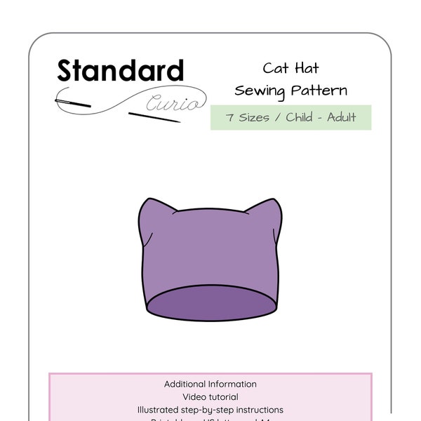 PDF Winter Cat Hat Sewing Pattern - 7 Sizes - Child - Adult