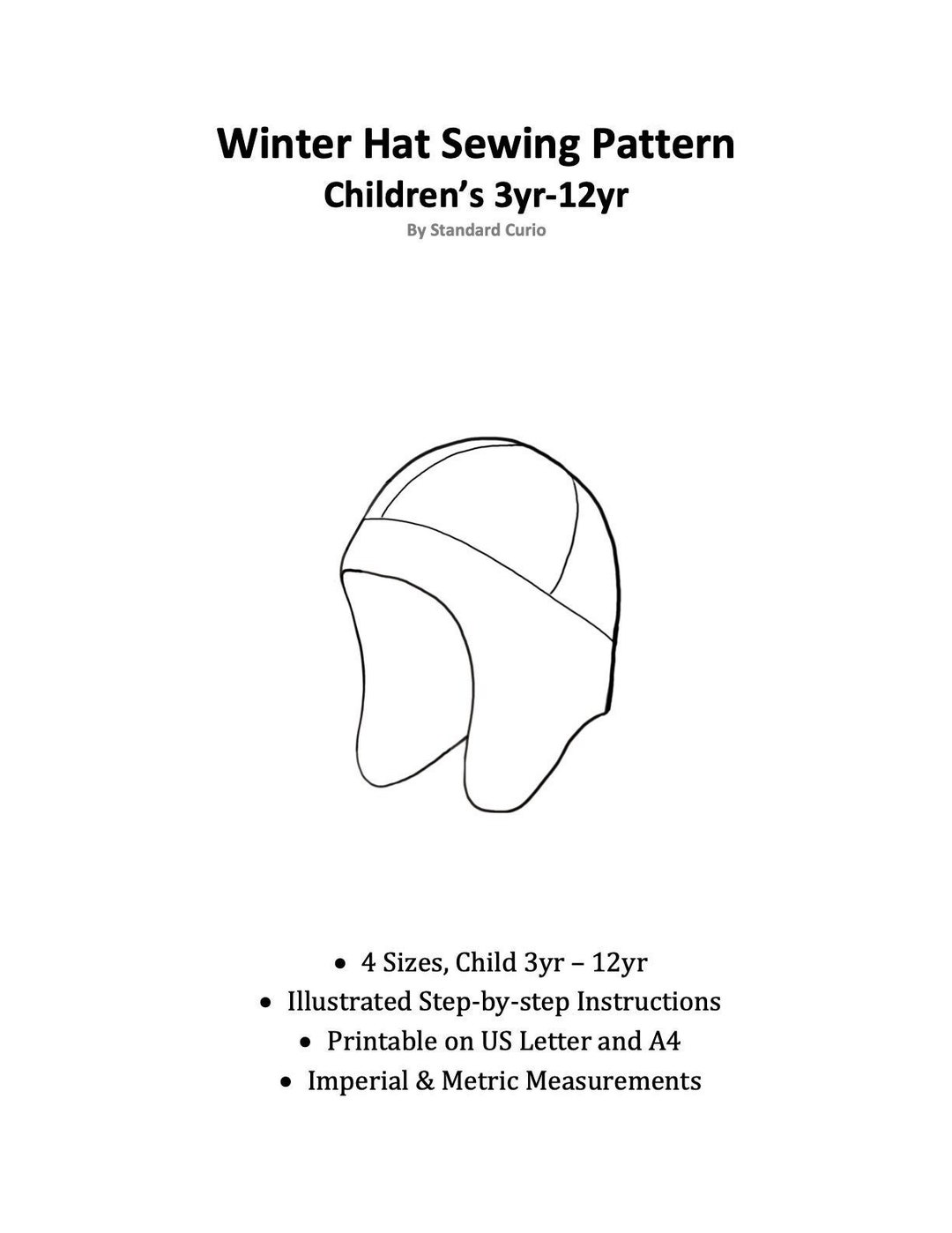 PDF Winter Hat Sewing Pattern Children's 3 Yr 12 Yr Etsy