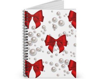 Red Bow + Pearl Spiral Notebook - Ruled Line