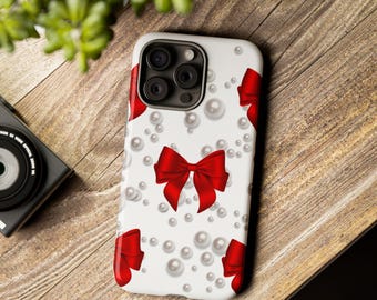 Red Bow + Pearl Phone Cases
