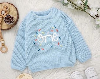 Blue Baby Jumper Blue Birthday Jumper For Baby Boy Knit Sweater Baby Jumper Nursery Gifts Baby Boy Gift Knit Jumper Baby Sweatshirt Baby Boy