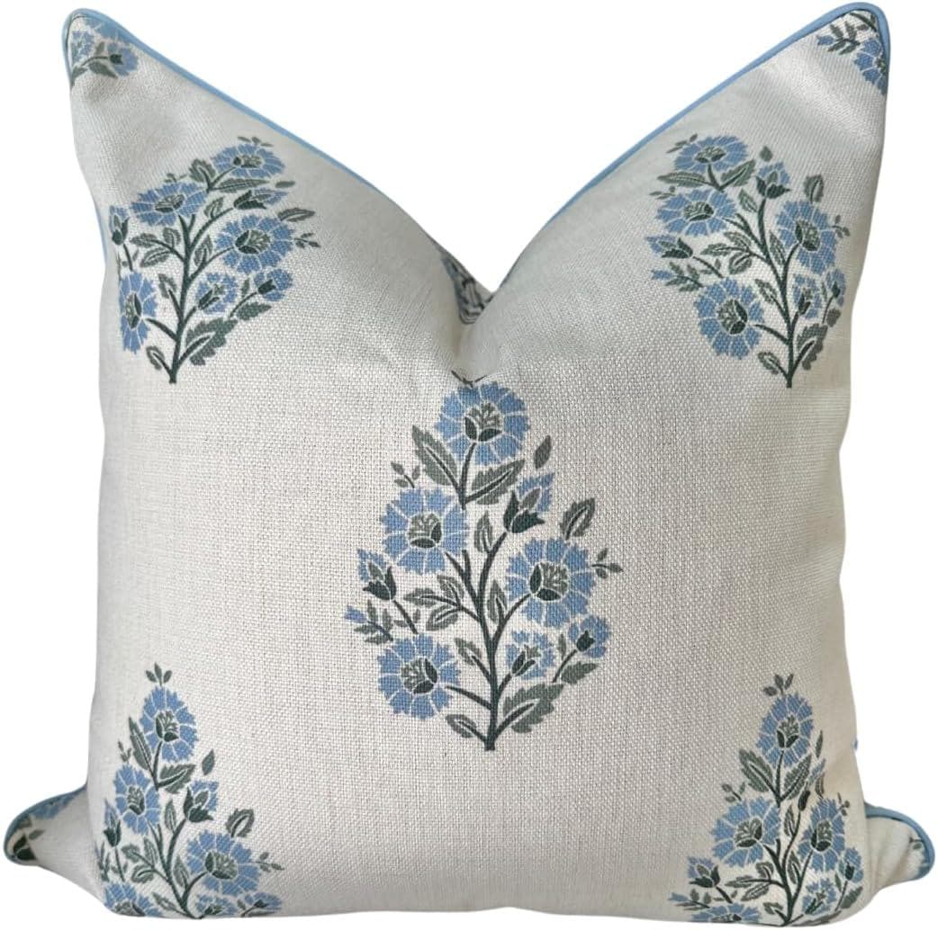 Floral Pillow Cover Camille Blockprint Throw Pillow for Home Grandmillennial Floral Pillow Cover Grandmillennial Home Decor