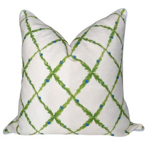 Lattice by Jillien Harbor Holiday Pillow Cover: Grandmillennial Green & White Cotton Blend with Piping