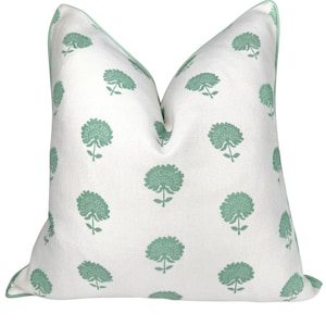 Funda de almohada con estampado de bloques "Marco" de Jillien Harbor Grandmillennial Green, 50 x 50 cm, compatible con insertos de 55 cm.