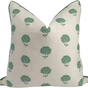 Marco Green Blockprint Premium Pillow Cover Grandmillennial Throw Pillow for Home Spring