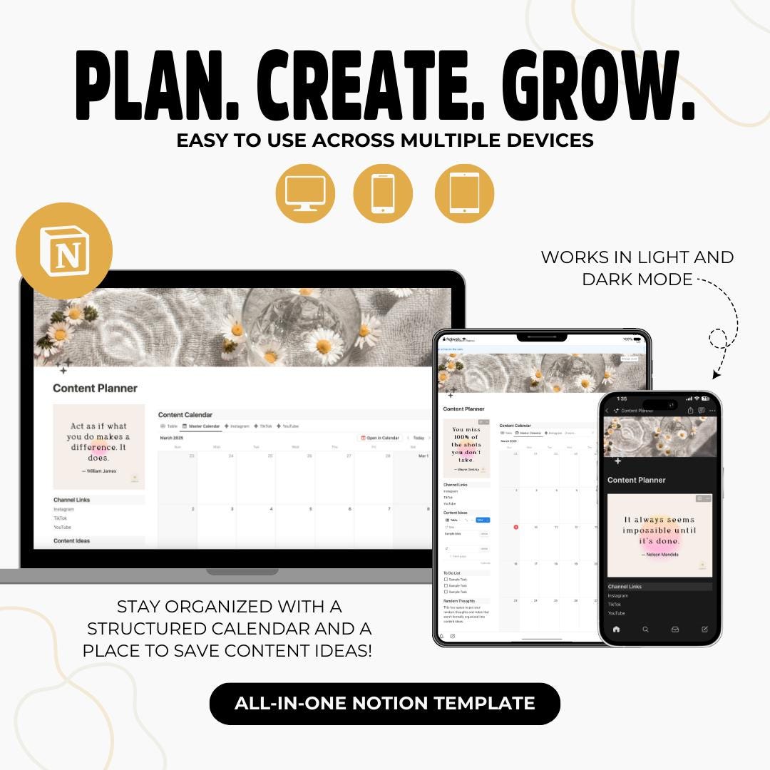Notion Content Planner | Social Media Planner Template | Digital ...