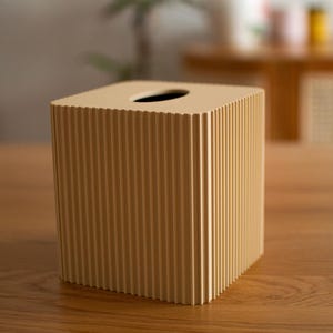 Modern Ribbed Tissue Box Cover – Minimalist 3D Printed Square Tissue Holder for Bathroom, Bedroom & Office Desert Tan
