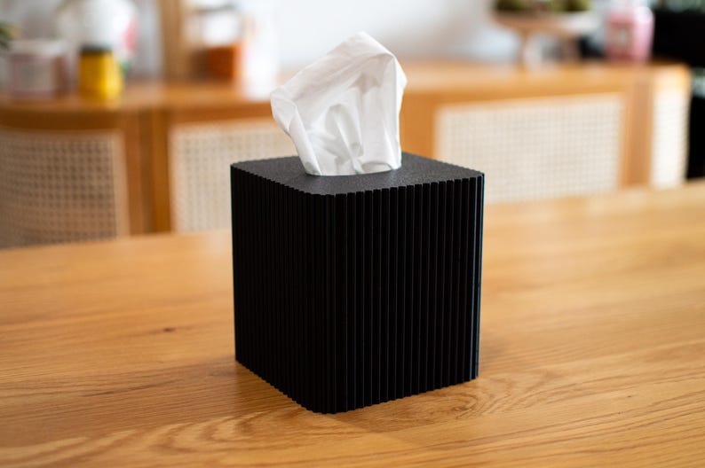 Modern Ribbed Tissue Box Cover – Minimalist 3D Printed Square Tissue Holder for Bathroom, Bedroom & Office Charcoal Black