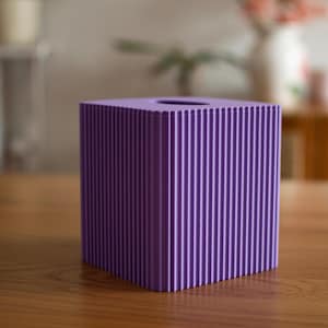 Modern Ribbed Tissue Box Cover – Minimalist 3D Printed Square Tissue Holder for Bathroom, Bedroom & Office Almond Purple