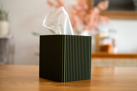 Modern Ribbed Tissue Box Cover – Minimalist 3D Printed Square Tissue Holder for Bathroom, Bedroom & Office