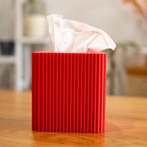 Modern Ribbed Tissue Box Cover – Minimalist 3D Printed Square Tissue Holder for Bathroom, Bedroom & Office Ruby Red