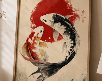 Koi Fish Wall Art Canvas Japanese Yin Yang Koi Zen Feng Shui Decor ...