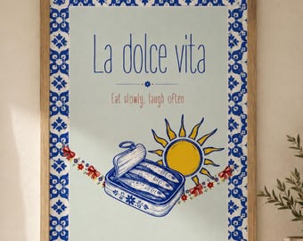 La Dolce Vita Sardine Print, Mediterranean Italian Kitchen Wall Art