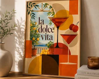 La Dolce Vita Poster Print, Mediterranean Wall Art, Italian Cocktail Print, Retro Summer Decor