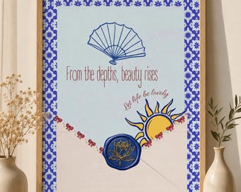 Coastal Blue Print | Ocean Shell Sun Quote Poster (Digital Download)