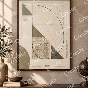Golden Ratio Geometric Poster, Bauhaus Abstract Wall Art, Fibonacci Math Art Print, Neutral Office Decor