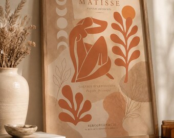 Matisse Inspired Abstract Figure Botanical Moon Phase Beige Minimalist Decor