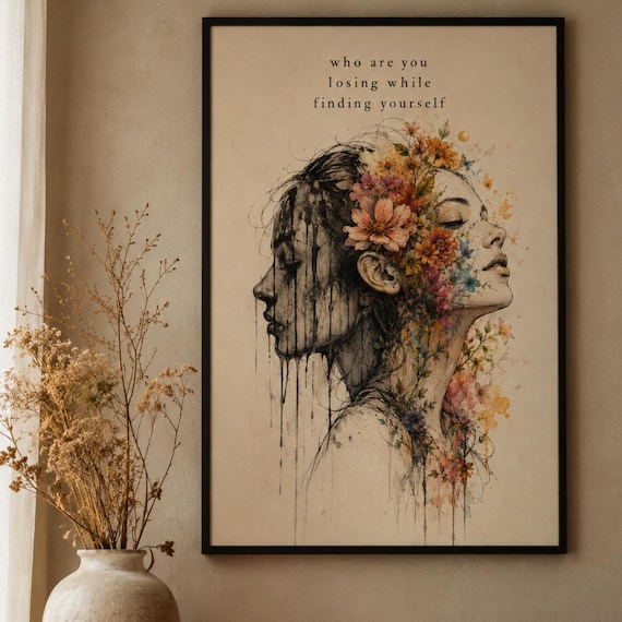 Self Growth Wall Art | Woman with Flowers, Therapy Office Decor (UV-Resistant Print)