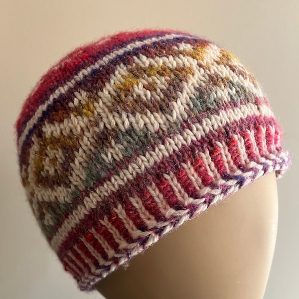 Handknit wool fair isle hat