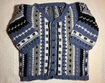 Handknit fair isle childs cardigan sweater