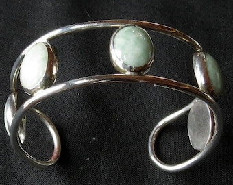 Green jasper sterling silver cuff bracelet