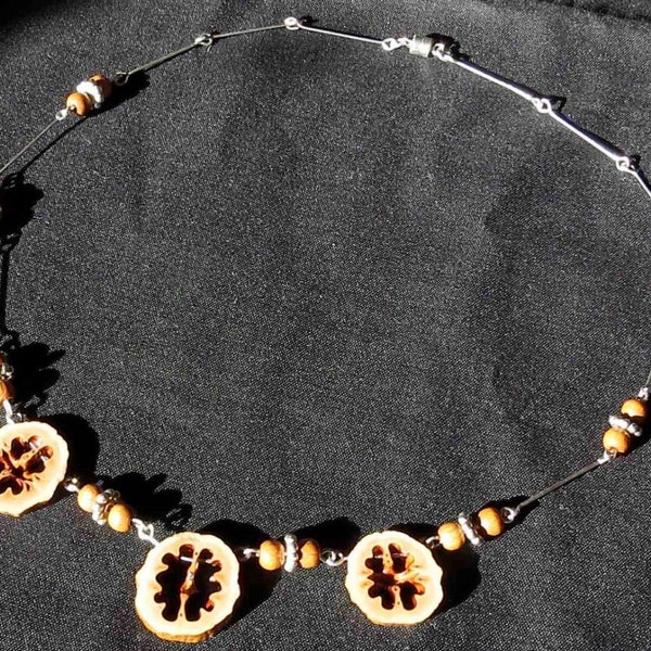 Hickory nut and sterling silver necklace with magnetic clasp