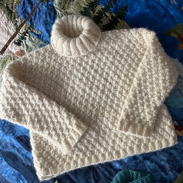 Handknit Icelandic wool Wrap Stitch Pullover