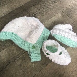 Pure cotton handknit baby helmet and shoes