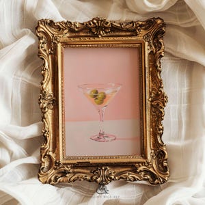 Pink Dirty Martini Poster | Classic Cocktail Art | Martini Oil Painting | Bar Cart Decor | Trendy Mixology Wall Art | Fun Martini Painting