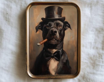 Impresión artística vintage de perro fumador / Retrato divertido de animal (descarga digital)