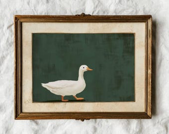 ヴィンテージダックプリント | アンティークダックウォールアート | 素朴な油絵 | クラシックな農家の鳥のアートワーク