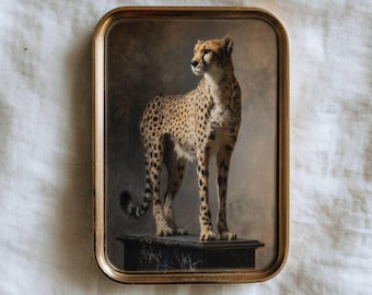 Vintage Cheetah Wall Art | Exotic Oil Painting Print | Bold Big Cat Victorian Animal Decor