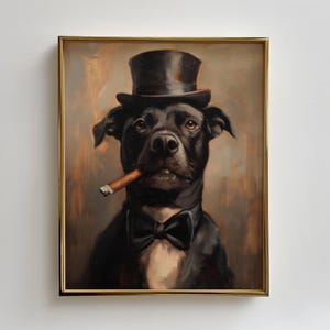 Arte vintage de perro fumando / Póster divertido de animal / Ilustración de perro fumando / Retrato clásico de perro para pared de galería