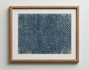 Blue & White Vintage Textile Fabric Print | Antique Floral Tapestry Pattern | Botanical Textile Wall Art