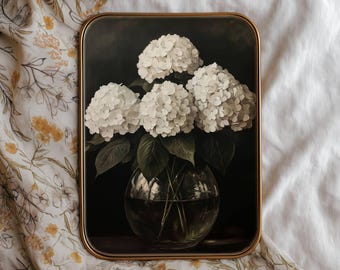 Antique Hydrangea Print | Moody Floral Wall Art | Cottagecore Botanical Decor | Vintage Hydrangea Painting