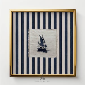 Striped Sailboat Wall Art | Colorful Pastel Boat Print | Ocean-Themed Grandmillennial Decor | Beach House Seascape