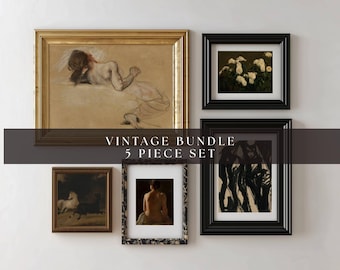 5 Piece Vintage Gallery Wall Set | Dark Academia Print Bundle | Moody Wall Art Collection