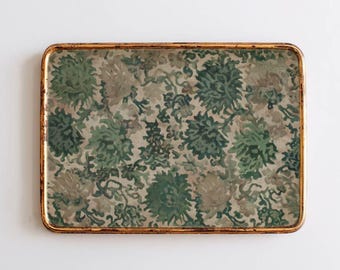 Vintage Botanical Textile Print | Antique Floral Tapestry Art | Neutral Green Fabric Pattern Wall Art