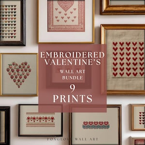Imprimés coeurs brodés, ensemble mural de galerie d'art folklorique (téléchargement numérique)