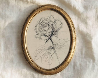 Vintage Rose Sketch | Hand-Drawn Botanical Line Art | Neutral Cottage Floral Print