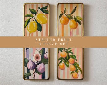 Striped Fruit Print Set: Vintage Oil Painting, Kitchen Decor (Digital Download)