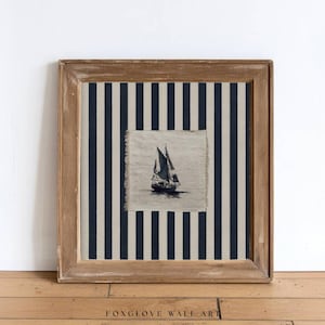 Striped Sailboat Wall Art | Colorful Pastel Boat Print | Ocean-Themed Grandmillennial Decor | Beach House Seascape
