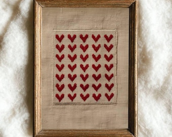 Embroidered Hearts Valentine Print, Coquette Cottagecore Wall Art (Digital Download)