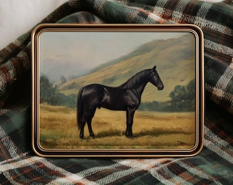Antique Horse Oil Painting Print – Vintage Equestrian Wall Art, Farmhouse Countryside Horse Decor