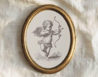 Romantic Vintage Cupid Sketch | Antique Cherub Line Drawing | Classical Mythology Wall Art Print