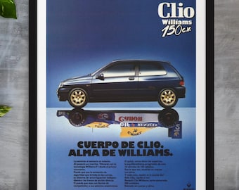 Impresión del Renault Clio Williams 2: Arte retro de coches franceses, decoración de rally de los 80