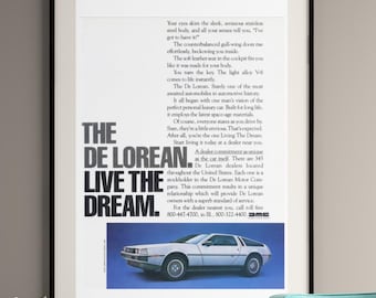 DeLorean Live The Dream poster | Vintage DeLorean advertisement wall art