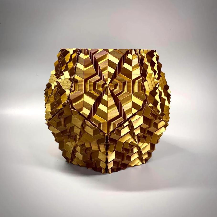 Geometric Ripple Bin (Dodecahex) | 3D Printed Plant Potter, Basket, or Trash C - Picture 7 of 7